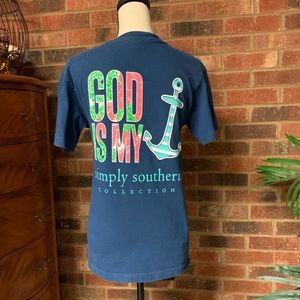 SIMPLY SOUTHERN Women’s T-shirt Navy Pink Green God is my anchor Small